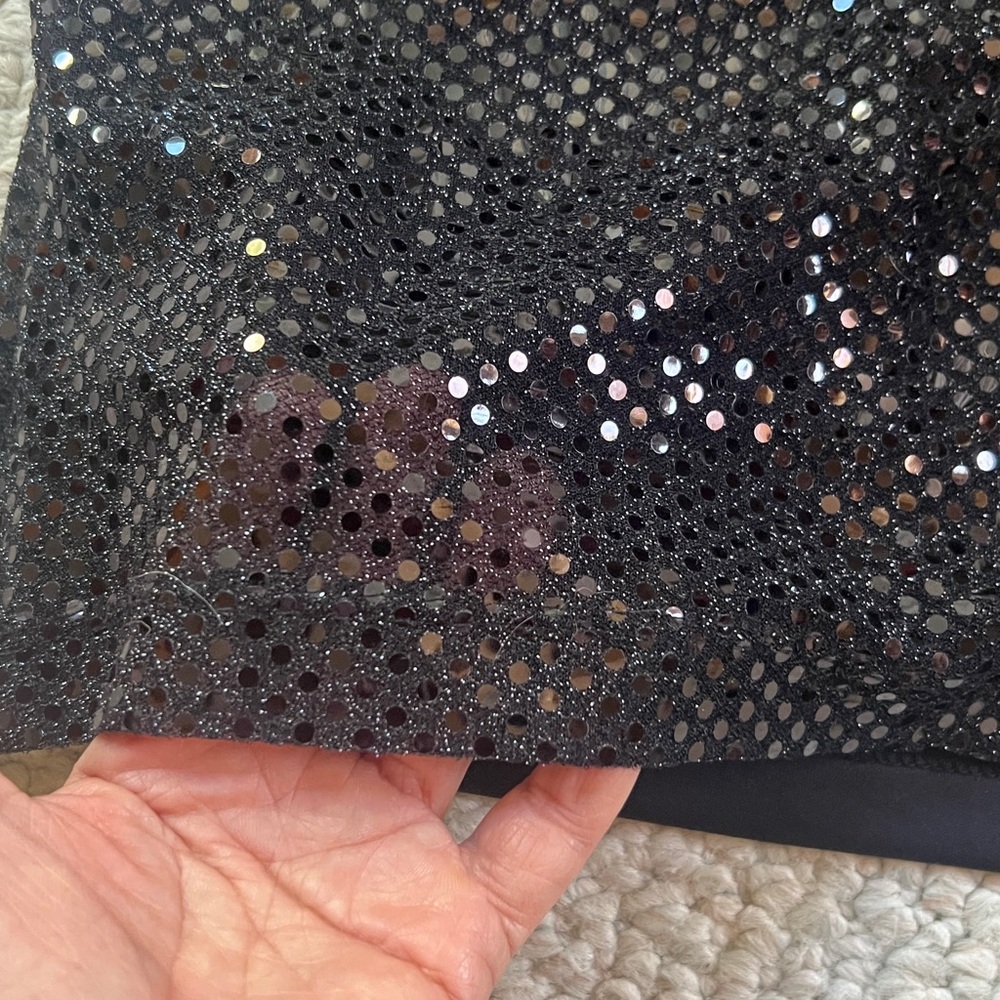 XOXO Black Sequin Halter Top, Gold Necklace Holder, Lined Front, Sheer Back - Picture 4 of 6